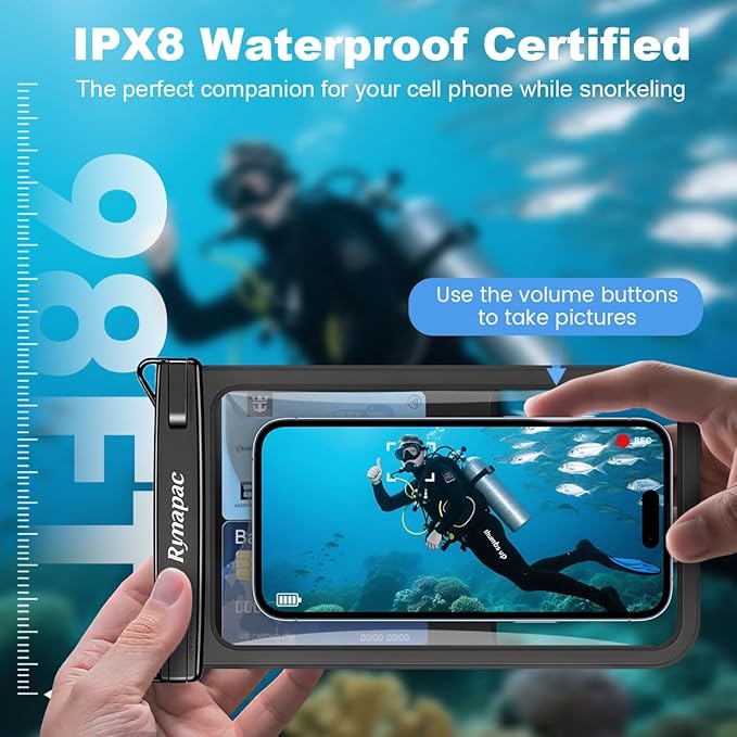 Waterproof Phone Pouch - 8.5in Waterproof Phone Case with Lanyard, IPX8 Cell Phone Dry Bag Beach Essentials for iPhone 17 16 15 Pro Max, Galaxy S25 S24 Ultra, 2 Pack
