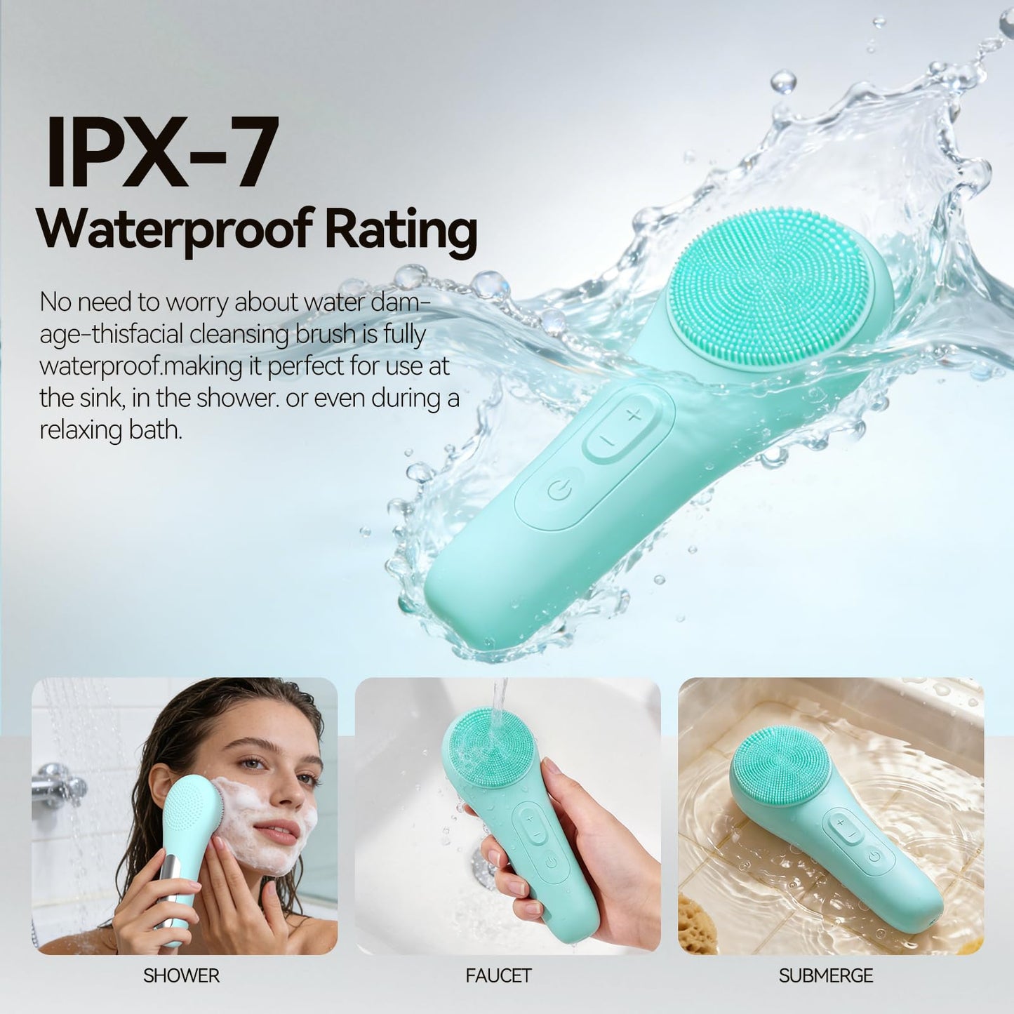 AuraBea Rechargeable Silicone Facial Cleansing Brush for Women & Men - 5 Modes Waterproof Face Scrubber with Heat Massage, Deep Cleansing & Exfoliating Electric Face Brush (Green)