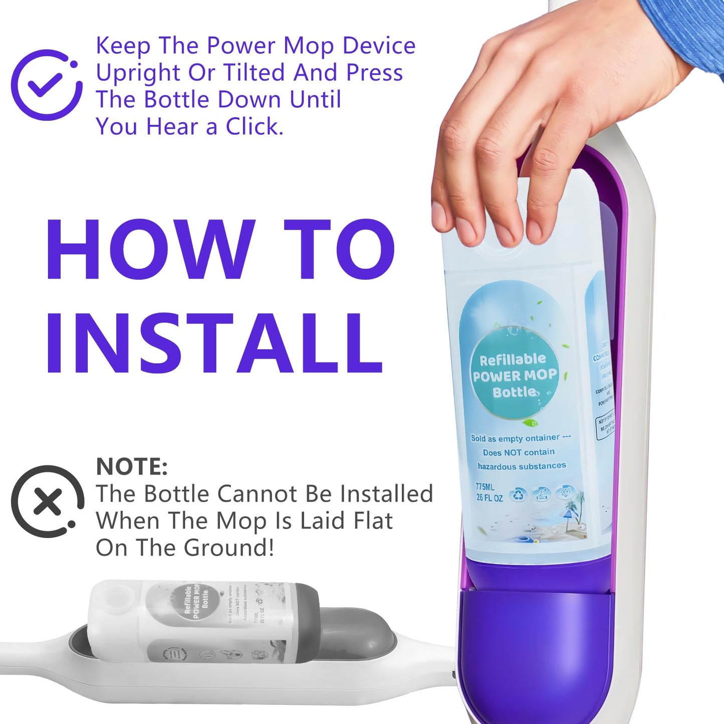 ZQZiQi Refillable Power Mop bottle for Swiffer PowerMop, Empty Leak-Proof HDPE Reusable Bottle for Swiffer PowerMop, 775ML /26 FL OZ Cleaning Solution Container, Use Any Liquid Cleaner