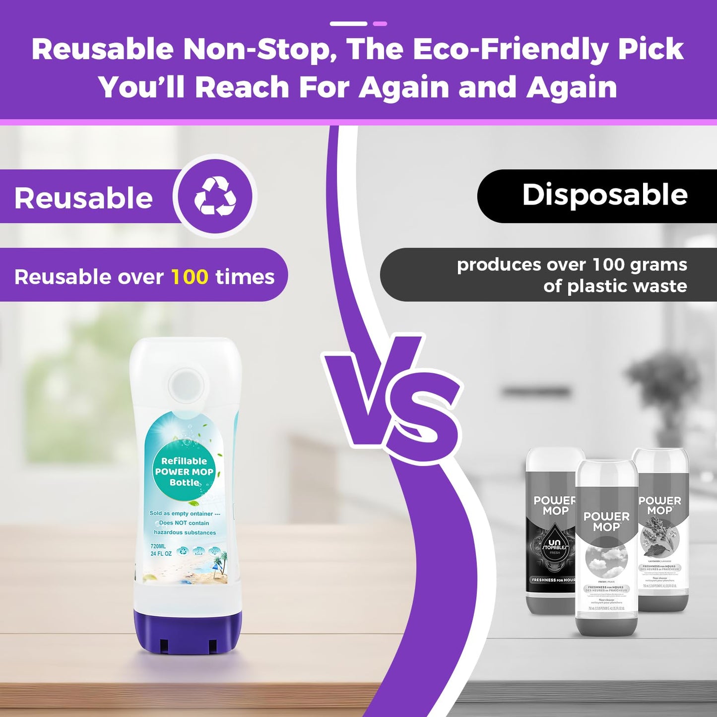 YFUARY Refillable Solution Bottle for Swiffer Power Mop,Leak-Proof Reusable Empty Cleaner Container, Universal Fit for Any Liquid Cleaner, Easy Install