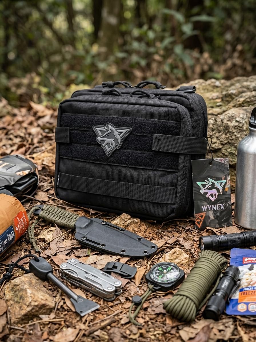 WYNEX Tactical Large Admin Pouch of Double Layer Design, Molle EDC EMT Utility Pouch with Map Sleeve Modular Tool Pouch Large Capacity Flag Patch Included Black