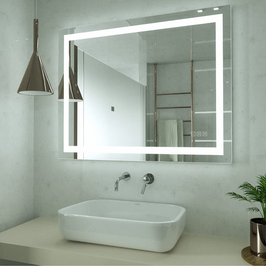 32x40 inch LED Lighted Bathroom Mirror, Wall Mounted Dimmable Makeup Vanity Mirror, Tempered Glass Anti-Fog Mirror, 3-Color Adjustable Warm/Natural/White Light, Horizonal & Vertical, ETL Listed