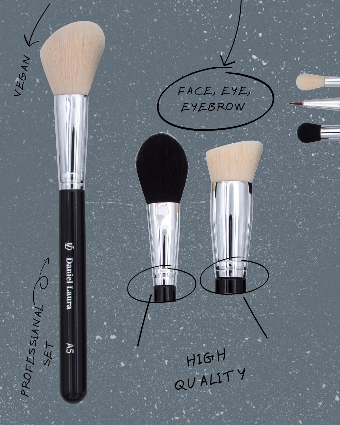 Daniel Laura Studio Dense Makeup Brushes Set Professional 15PCS | Vegan Bristles | Flawless Blending | Makeup Brush Set with Case | Foundation, Powder, Blush, Contour, Highlight