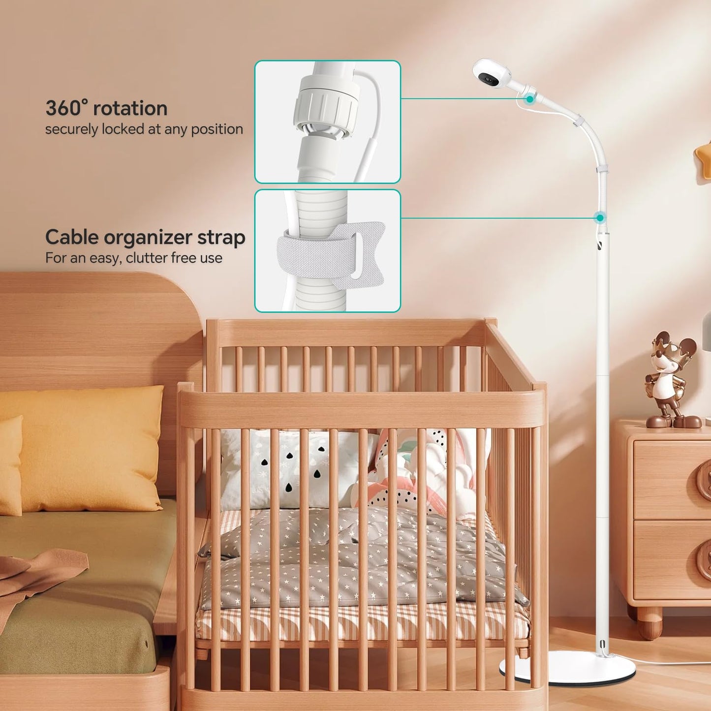 tihii Floor Stand for Nanit Pro Baby Monitor, Gooseneck Swivel Holder Mount with Adjustable Height, Stable Base & Temperature & Humidity Display – No Tools or Wall Damage (Camera Not Included)
