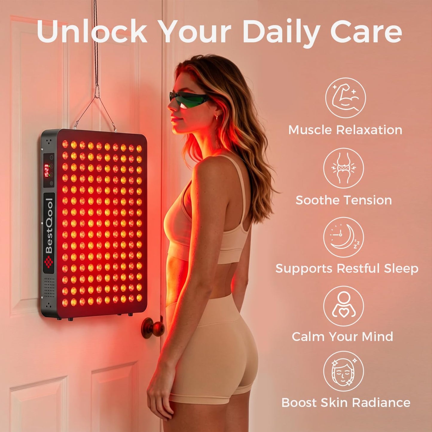 BestQool Red Light Therapy Device, 4 Wavelengths Full Body Near Infrared Red Light Therapy for Face, Elite Grade Dual Chip 150 LEDs, High Power Output Red Light Panel and Infrared Light Lamp. 250W.