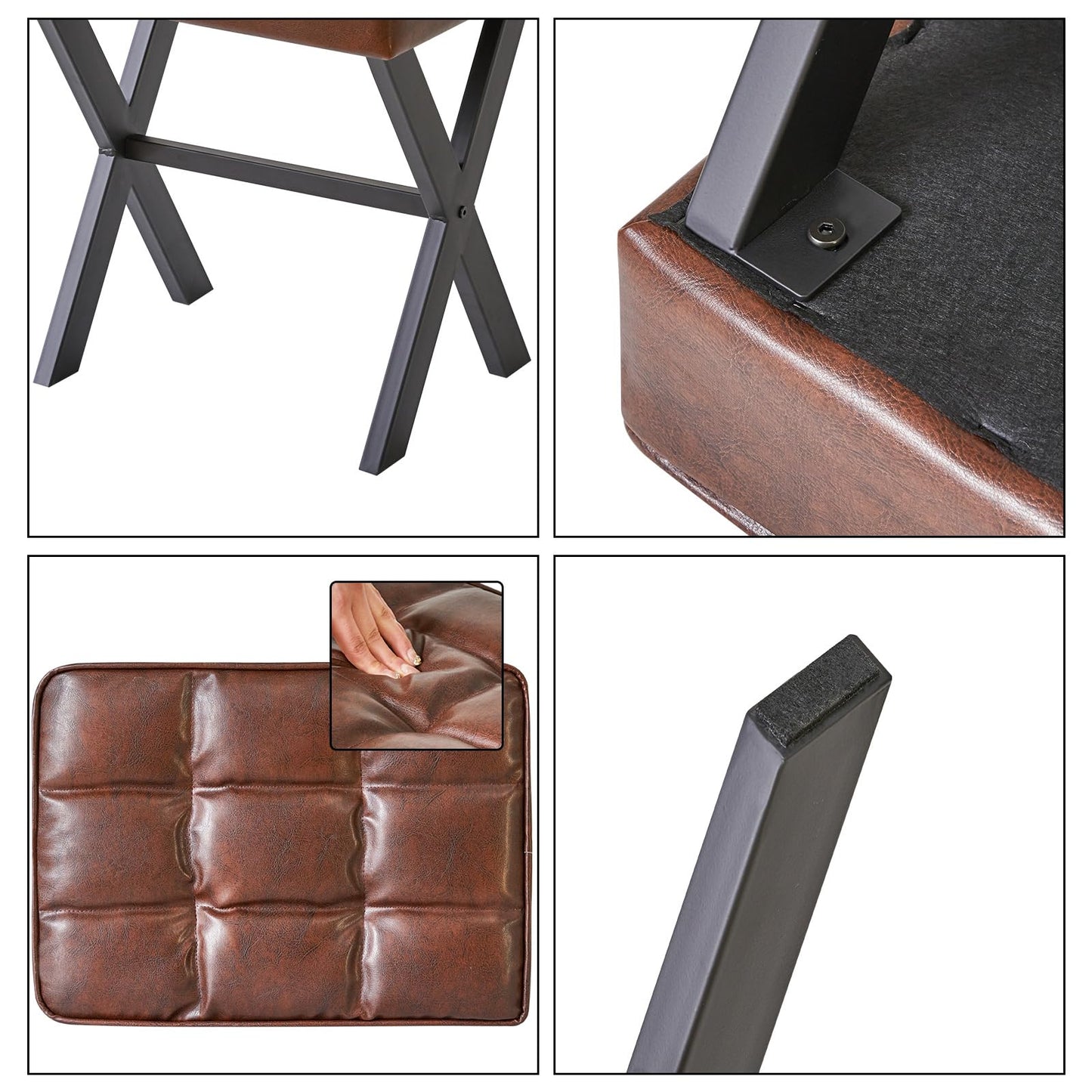 IBUYKE Square Makeup Stool with X-Leg Foot Rest, PU Footrest, Ottoman Seat Vanity Stool, Multi-Use as Small Side Table, for Bedroom, Living Room, Dark Brown LG-71Z