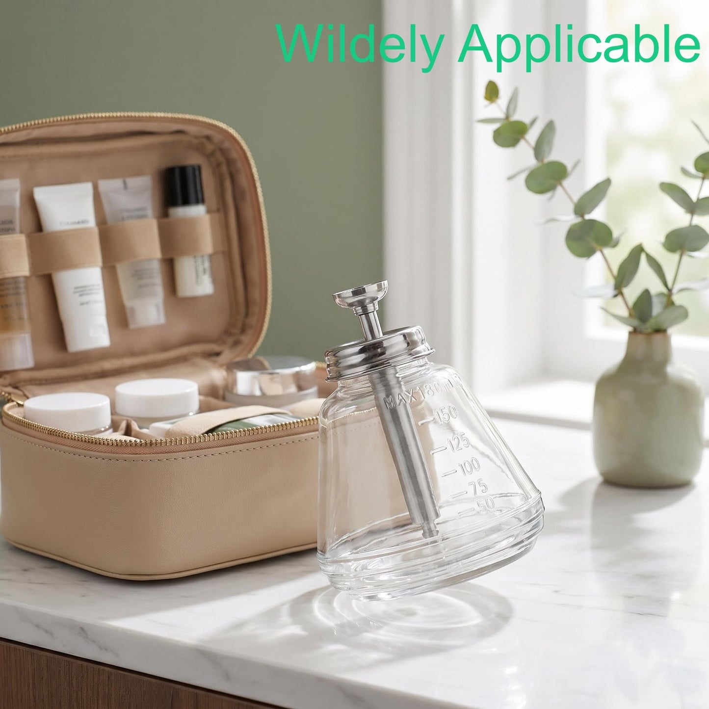 ibasenice Glass Push Down Pump Dispenser Bottle 6 Oz / 180 ml Diamond Shape Leakproof Press Bottle for Alcohol, Makeup, Lotion, Other Liquids Clear Refillable Empty Container with Cap