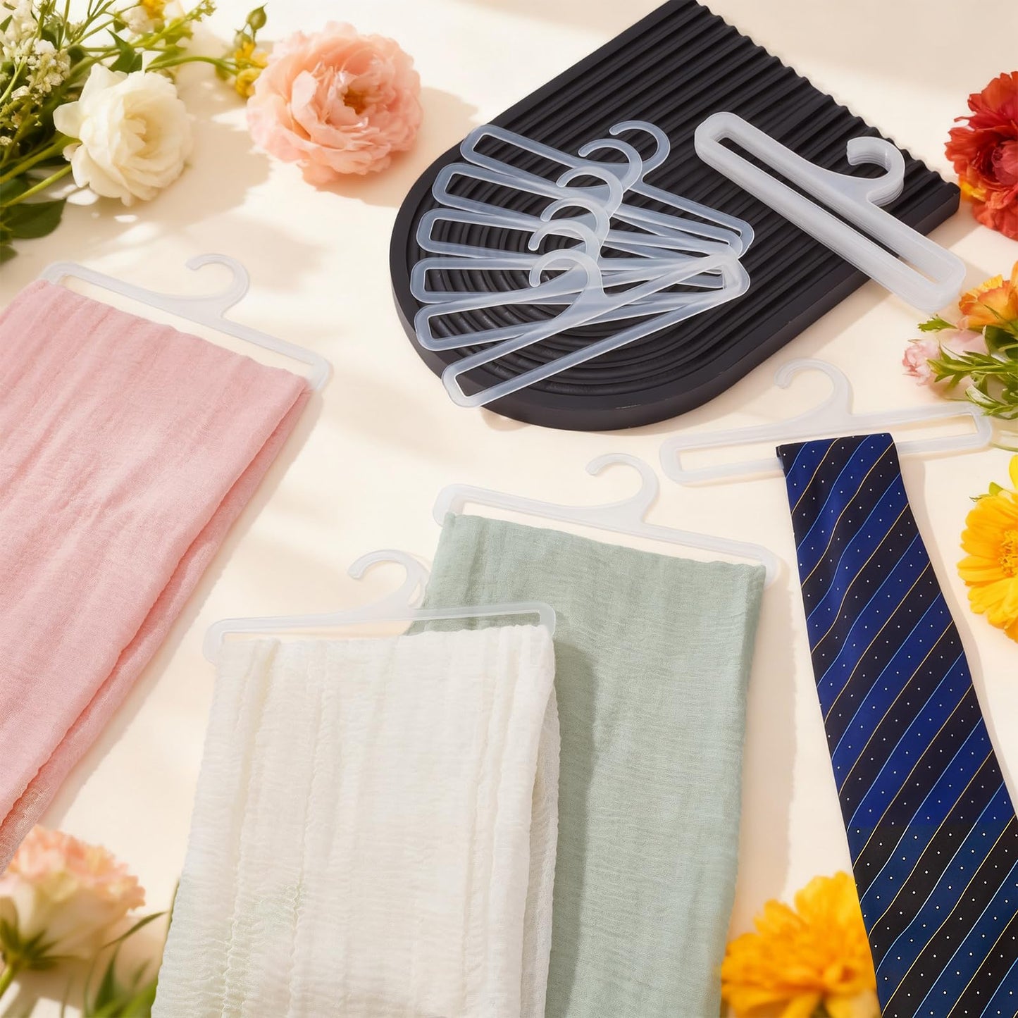 INTERWARM 200Pcs Tea Towel Hangers for Retail Display, 7.68Inch Plastic Scarf Hanger for Sock Storing Hanging Legging Wardrobe Ties Scarf Clothes Shawls Rings Belts(White)