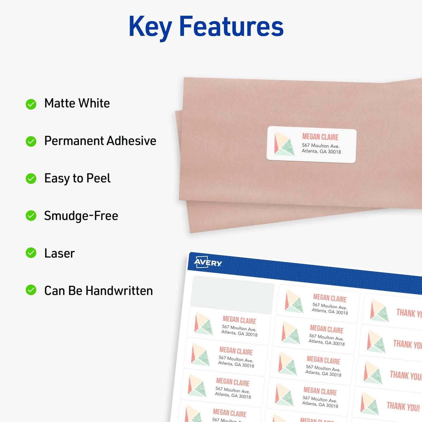 Avery Easy Peel Printable Address Labels, Sure Feed Technology, 1" x 2-5/8" Customizable Stickers, White, 7,500 Blank Mailing Labels, Great for Mailing, Shipping, and More (45160)