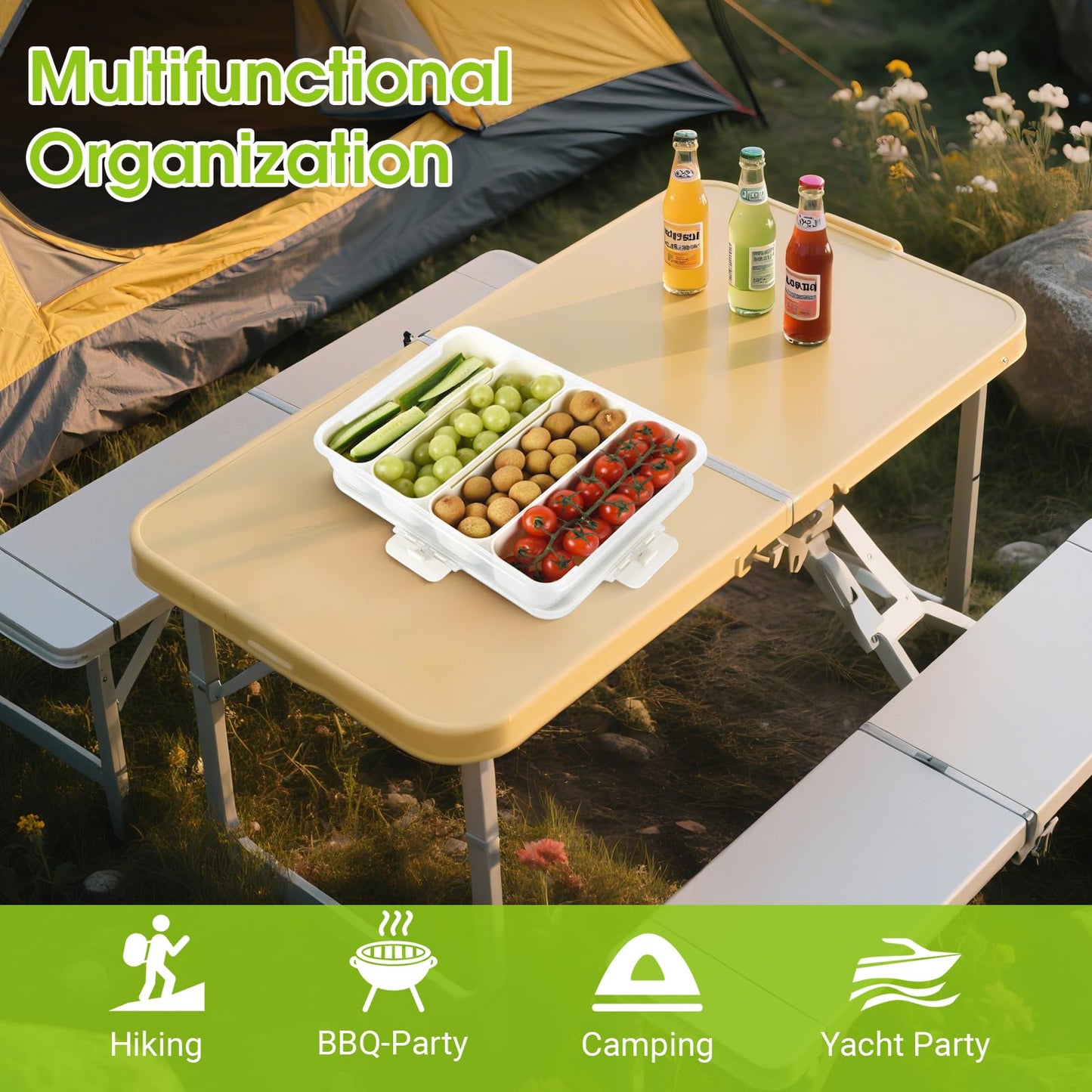 EMCHI Snackle Box Container,Divided Serving Tray with Lid,4 Compartment Travel Snack Container,Fruit Veggie Tray with Lid for Fridge Fresh Keeping,Multipurpose Storage Box for Picnic,Party,Travel