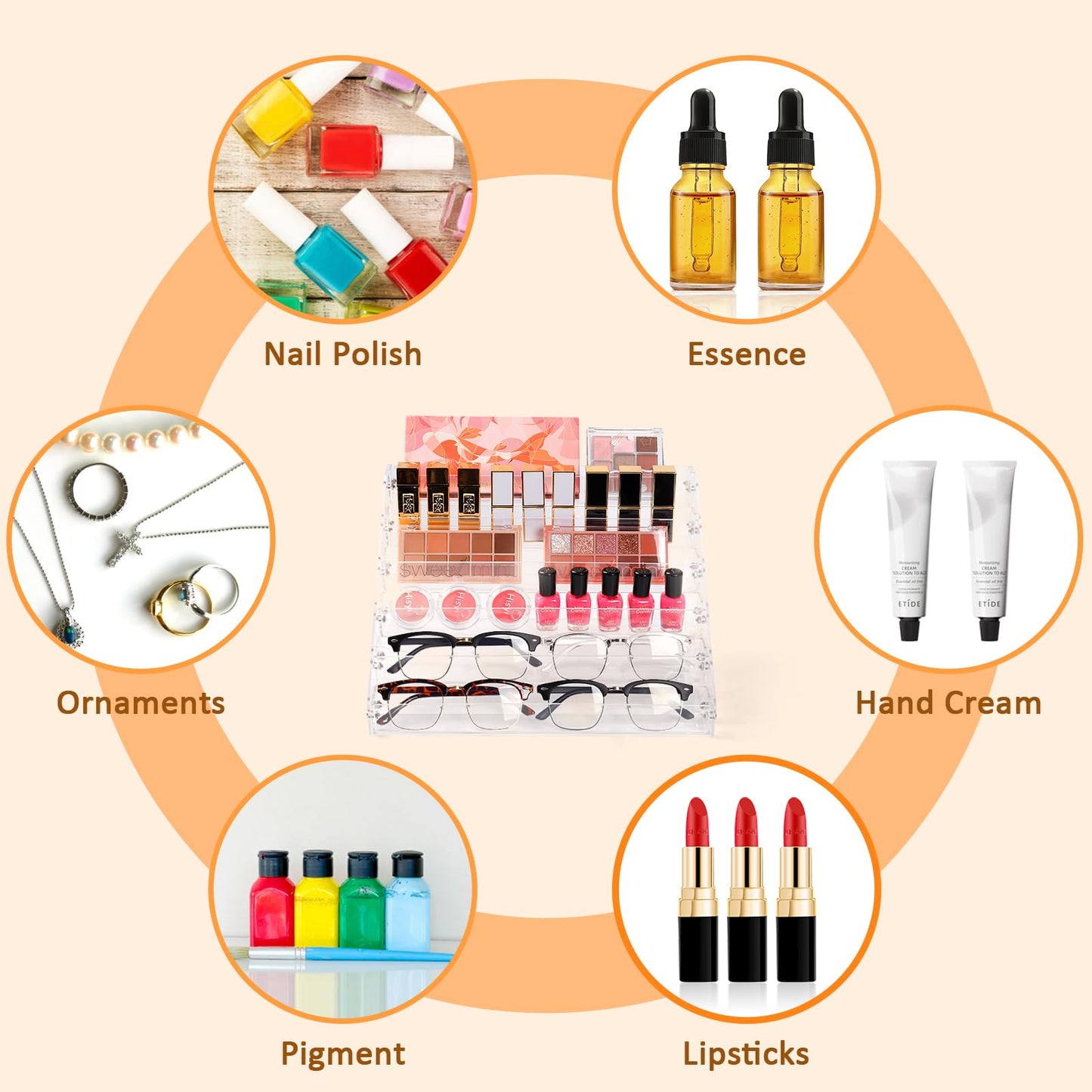 AumVum 6-Tier Nail Polish Organizer Rack, Acrylic Display Stand Holder for Nail Paint, Tattoo ink, Essential Oil, Sunglasses Storage for Salon Vanity Table, Home Decor, Holds 72 Bottles