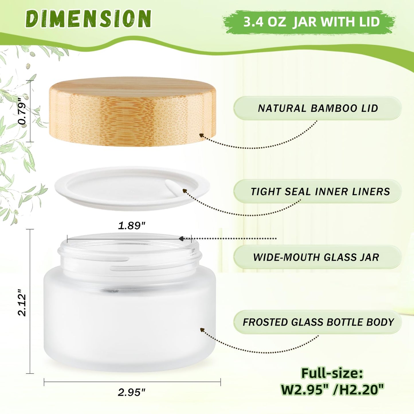DMuuuDM Glass Bamboo Jars with Lid,Empty Round Frosted Glass Jar Holder with Inner liner,Small Travel Cosmetic Jars for Moisturizer,Foundation,Lotion,Cream,body butter,Candle Making-6 Pcs (100ml)