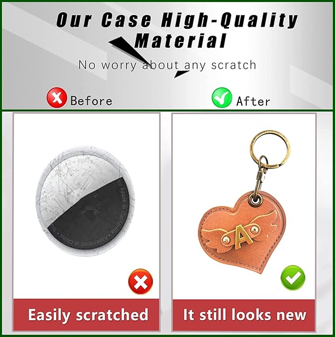 Initial Letter Leather Alphabet Keychain Holder Case Compatible with AirTag,Cute Protective Air Tag Cover with Bronze Keyring,Anti-Scratch Finder GPS Tracker Case for Pets Keys Wallet Luggage(A)