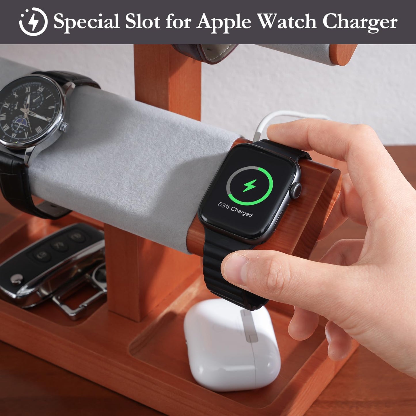 ProCase Wood Watch Display Stand Holder for Men, Wristwatch Tower with T-Bar Design, Hanging Watch Rack, Wooden Wrist Watch Tree