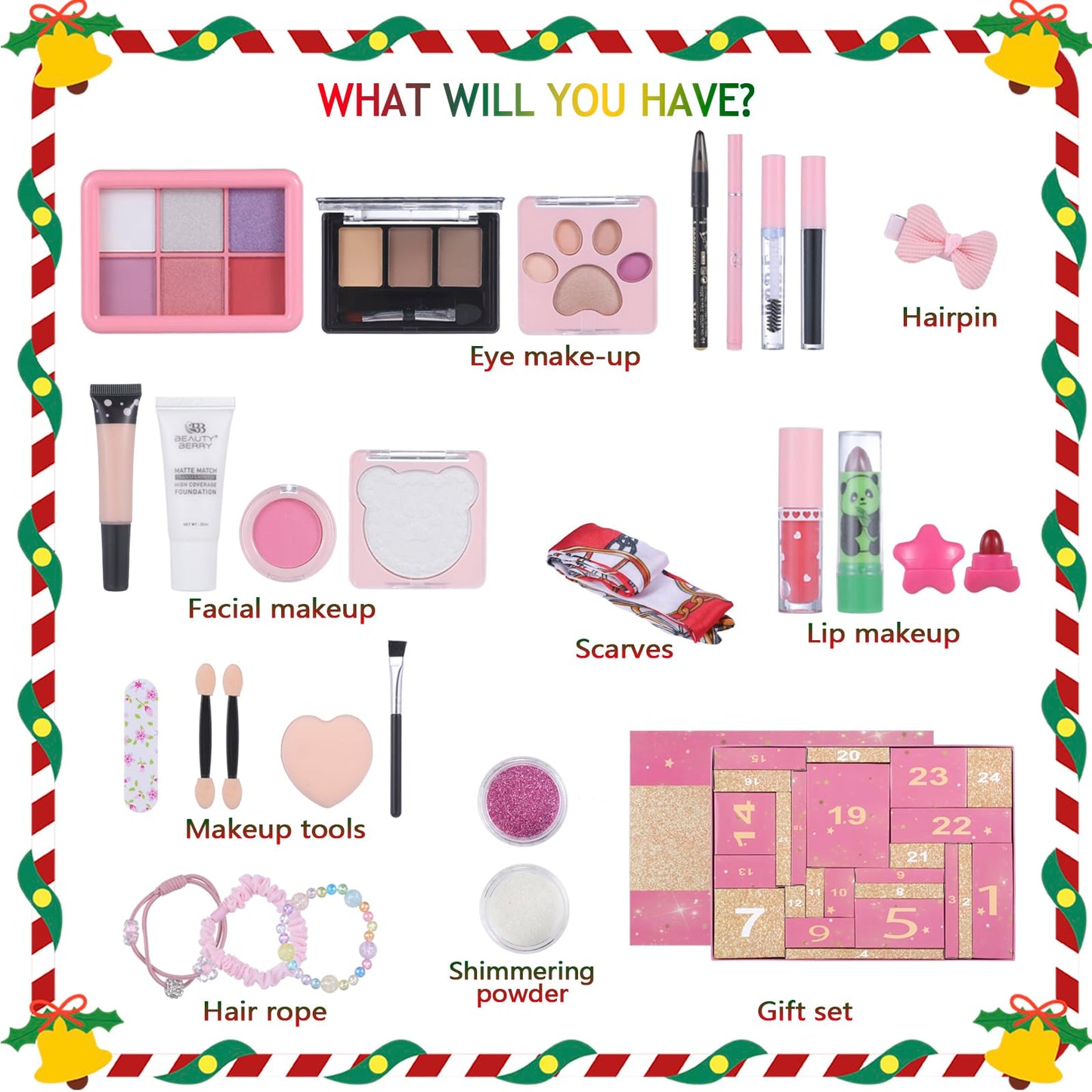 Makeup Advent Calendar 2025, 24 Days Christmas Holiday Xmas Countdown Calendar Beauty Make up Surprises Gift Set For Teens Gilrs Women