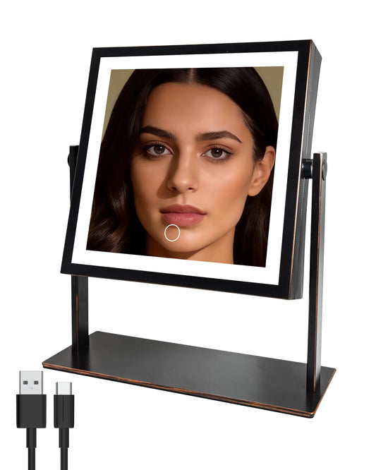 Ruacq Vanity Mirror with Lights, 4000mAh Magnifying Mirror, 1X/10X Rechargeable Makeup Mirror with 3 Color Lighting, Touch Control Dimmable, 360° Rotation for Bedroom Bathroom (Oil Rubbed Bronze)