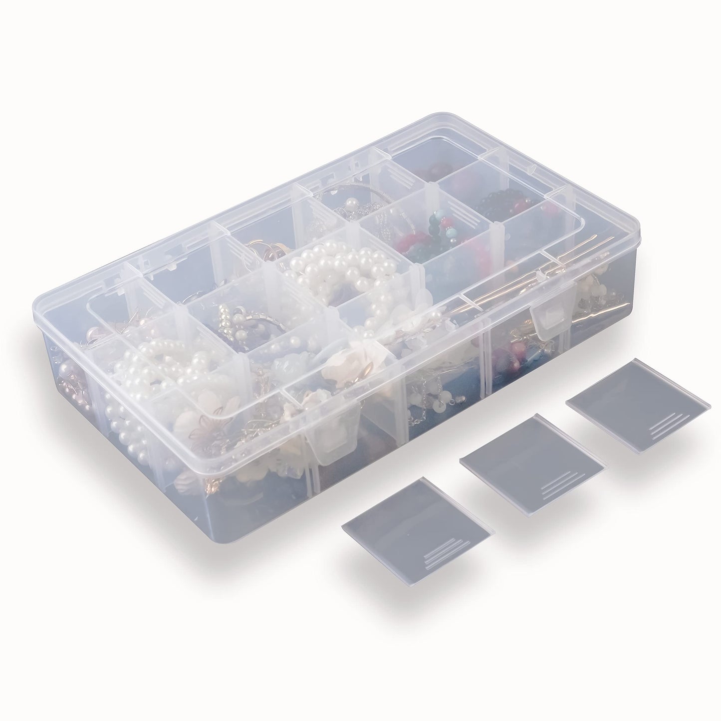 SYMPABASIC SOUFFAHOUSE 2 Pack Plastic Small Crafts Storage Boxes with Adjustable Dividers (15 Grid)