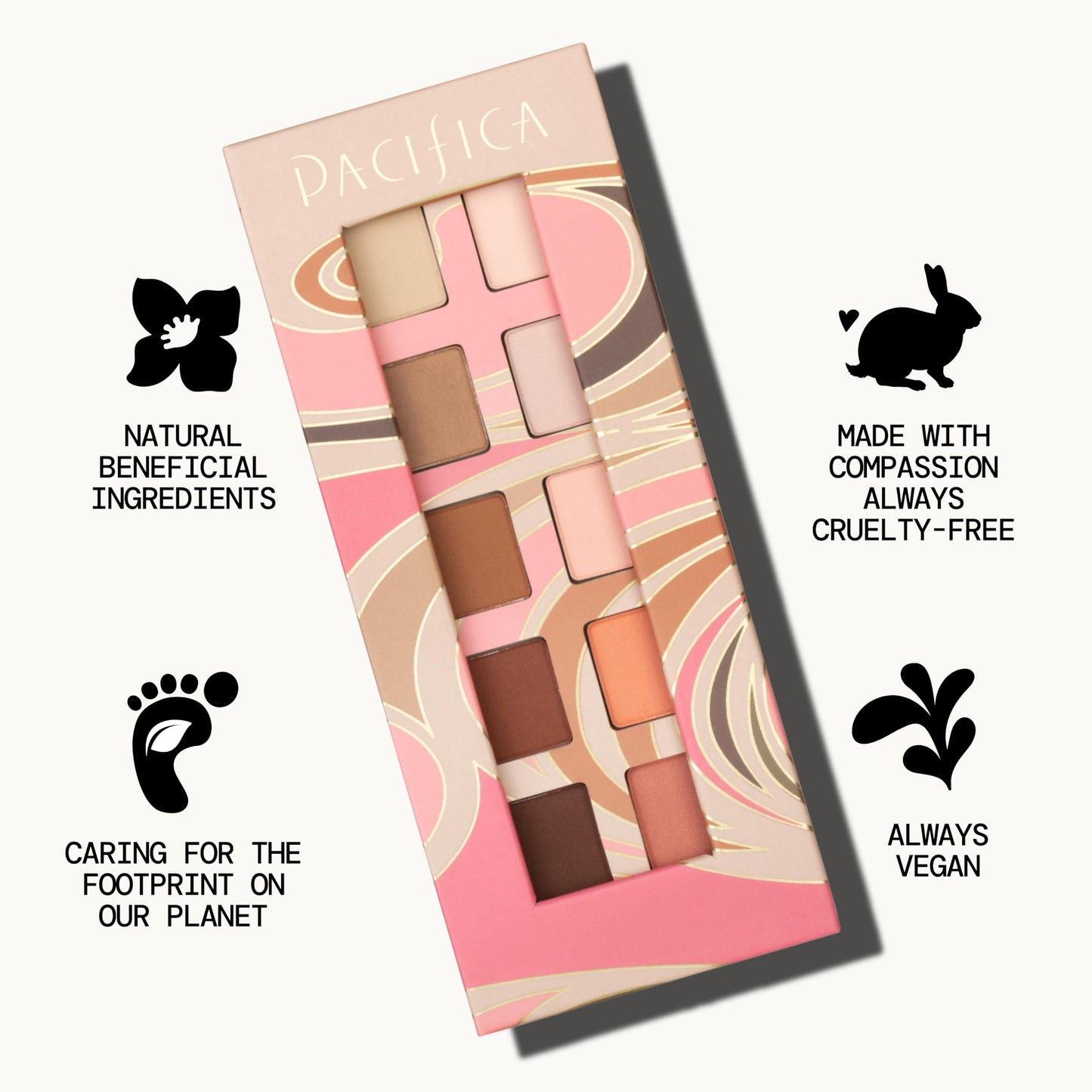 Pacifica Pink Nudes Mineral Eyeshadow Palette, 10 Neutral Shades, For Natural or Smoky Eye Look, Naked Eye Makeup, Longwearing & Blendable, Vegan, Cruelty Free Ophthalmologist Tested
