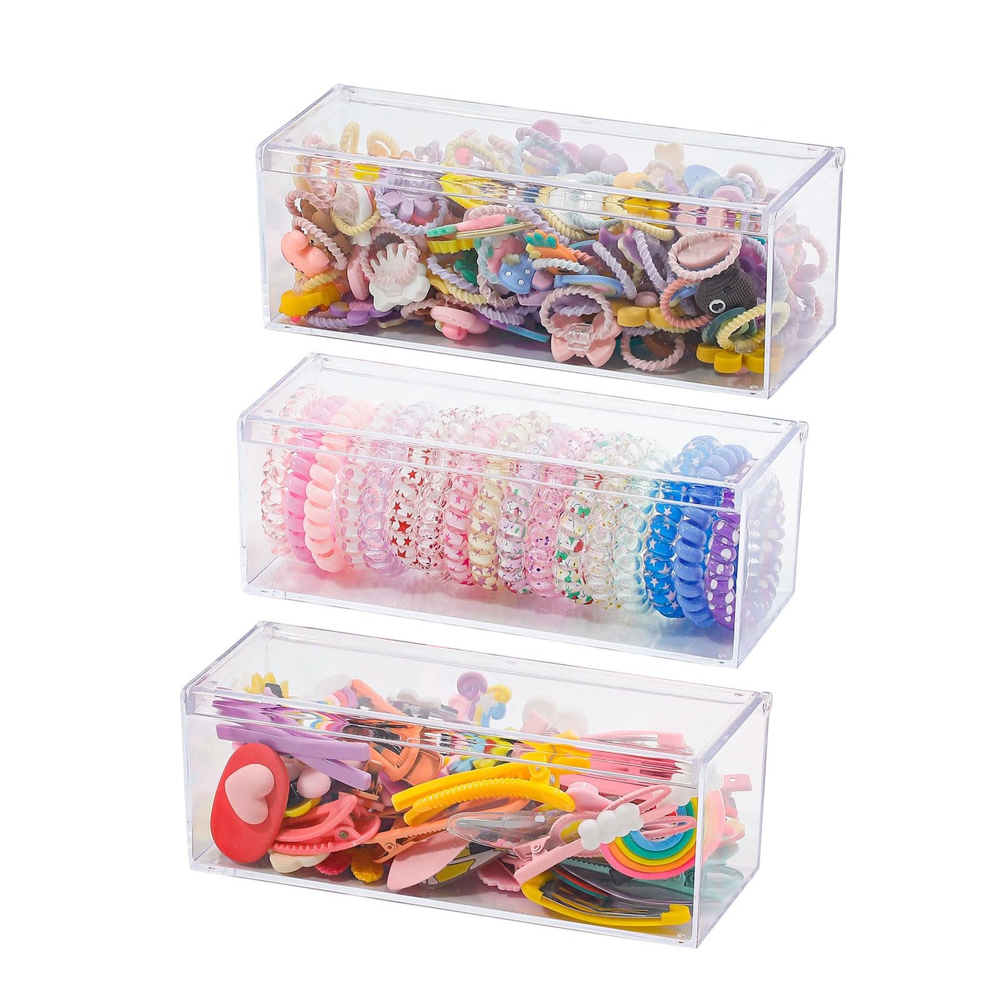 GOXITAX 3 Pack Qtip Organizer Container with Lid, Plastic Bathroom Vanity Storage Canister for Cotton Swabs and Balls, Makeup Sponges, Hair Clips, Clear Counter and Desk Drawer Holder