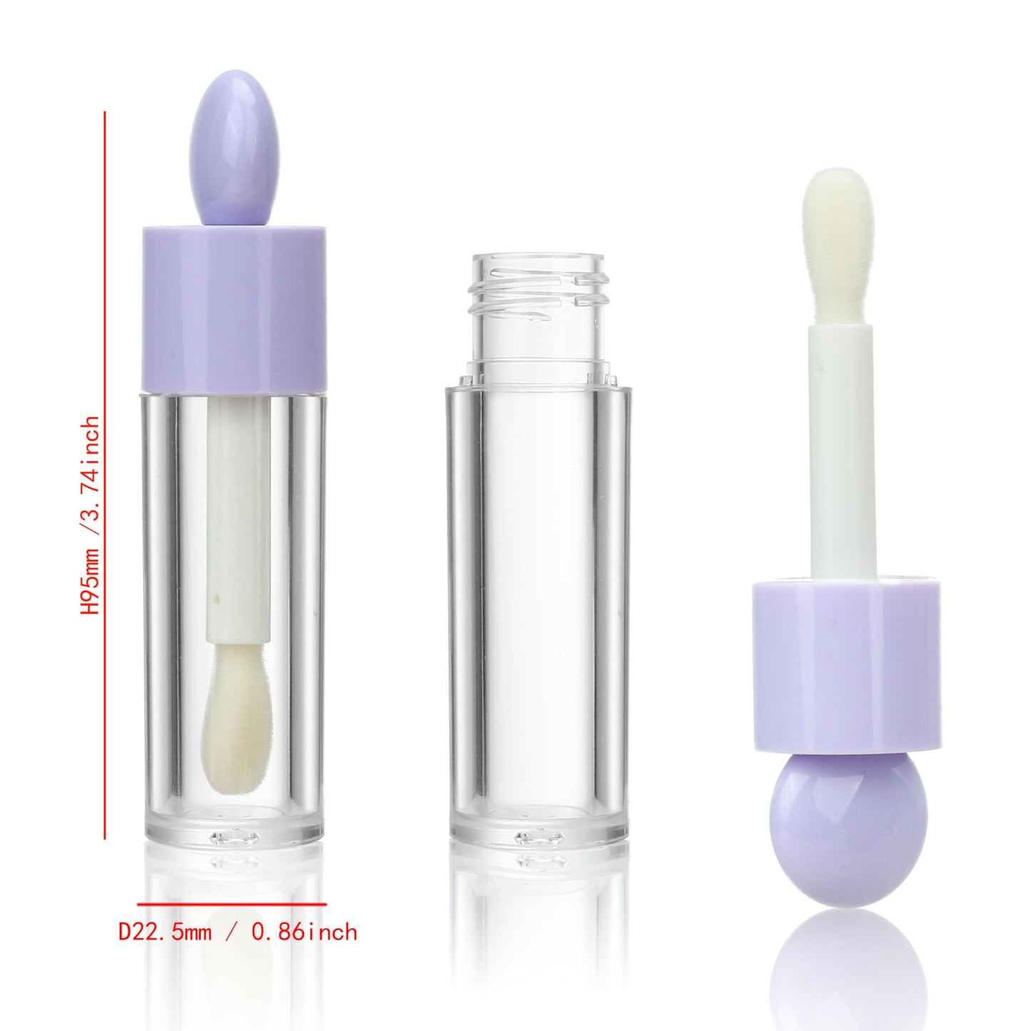 COSIDEA 16pcs 6ml 0.2oz Round Purple big doe foot wand lip gloss tubes for DIY Flat shape thick applicator lip gloss tubes