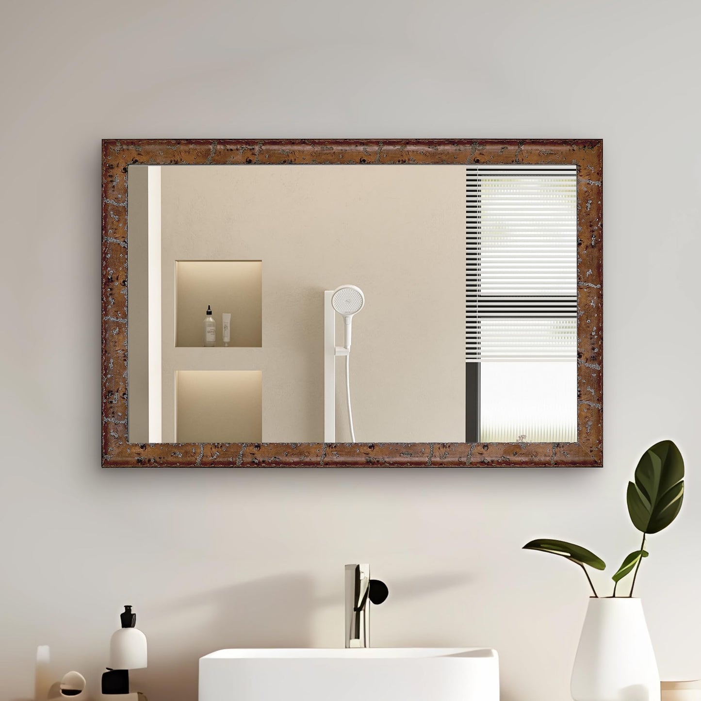 CULER Wood Wall Mirror for Bathroom,Rectangle Rustic Brown 20 x 30 inch Hanging Vanity Farmhouse Mirrors with Wooden Frame for Living Room,Bedroom,Entryway