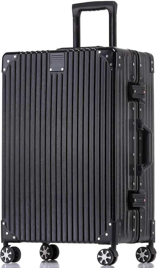 HotWay 26 Inch Checked in Luggage with Aluminum Frame,PC Hard Shell Suitcase with Spinner Wheels and TSA Lock, Large Suitcase for Business Travel, Black