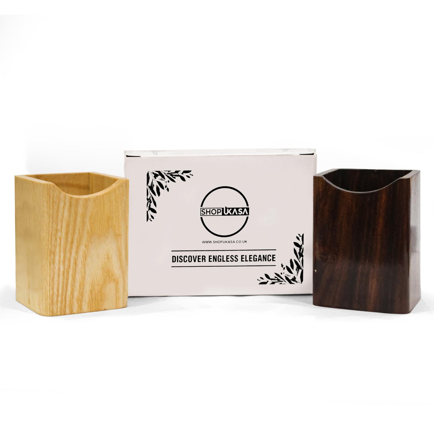 Wooden Pen Holder for Desk, 2 Pack Natural Wood Pencil Cup Holder – Office Desk Accessories Organizer, Makeup Brush Holder, Kids Crayon Marker Caddy, Eco-Friendly (2 Pack - 1 Beech + 1 Walnut))