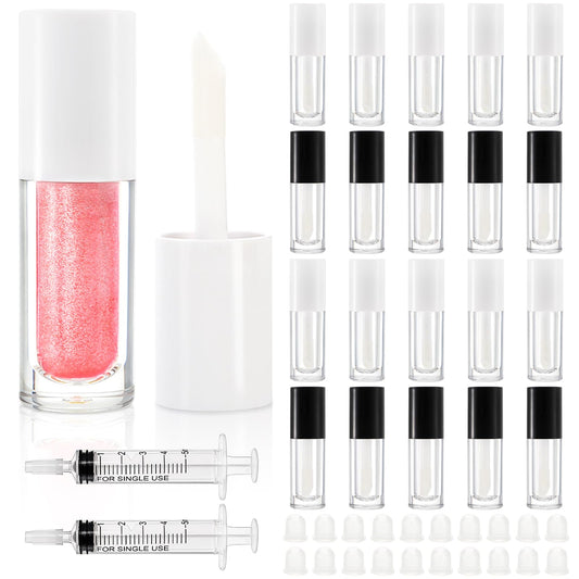 DEAYOU 20 Pack Lip Gloss Tubes, 6ml Empty Lipgloss Containers with Wand and Rubber Insert, Clear Refillable Plastic Lip Balm Bottles for Travel, DIY Makeup, Lipstick Samples, Lip Gloss Making Kit