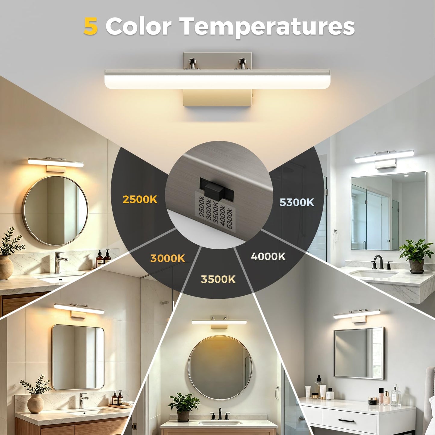 KELIDEN Brushed Nickel Vanity Light, 15.7” Dimmable LED Bathroom Light Bar with 5CCT, Adjustable Angle – Modern Wall Lighting for Bathroom, Powder Room, Bedroom, Apartment, Hotel