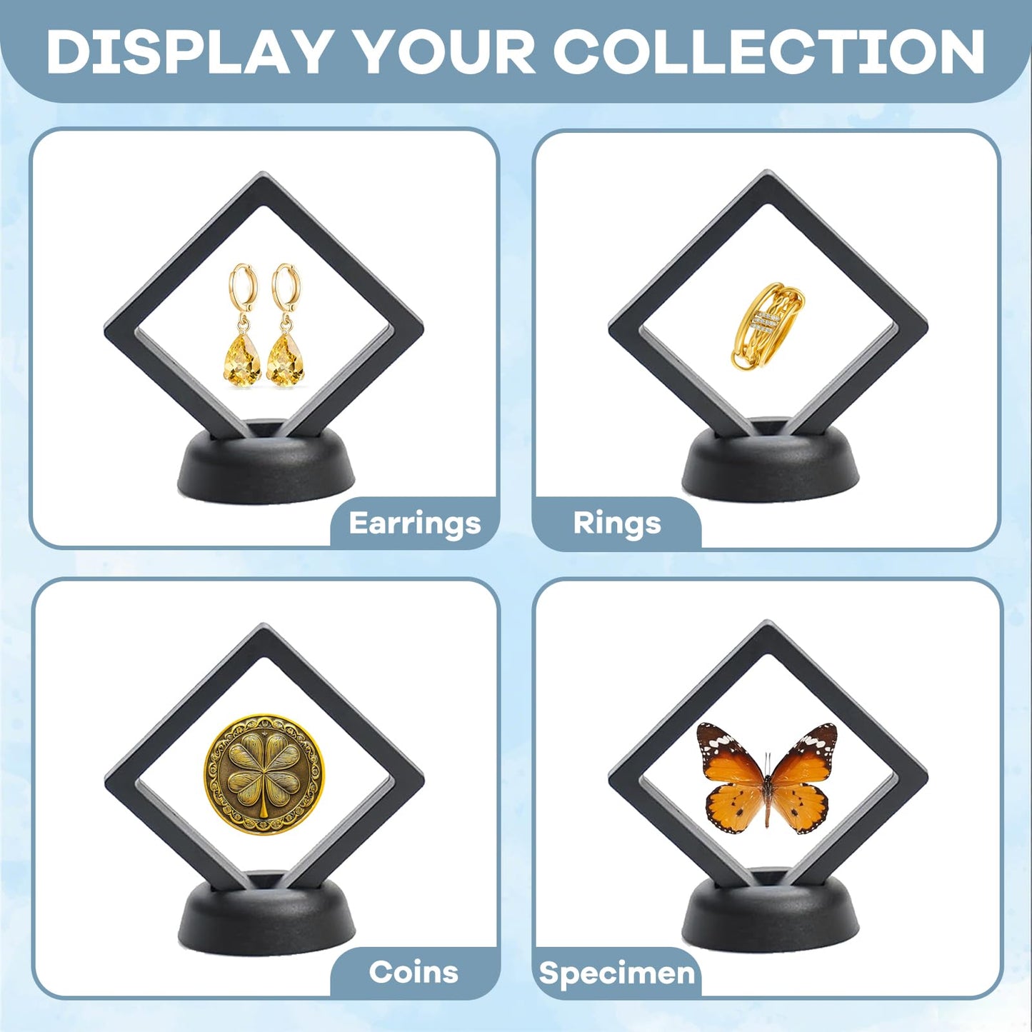 BMHHWAI 12Pcs 3D Floating Display Case Jewelry Storage Box, 3.5in Black