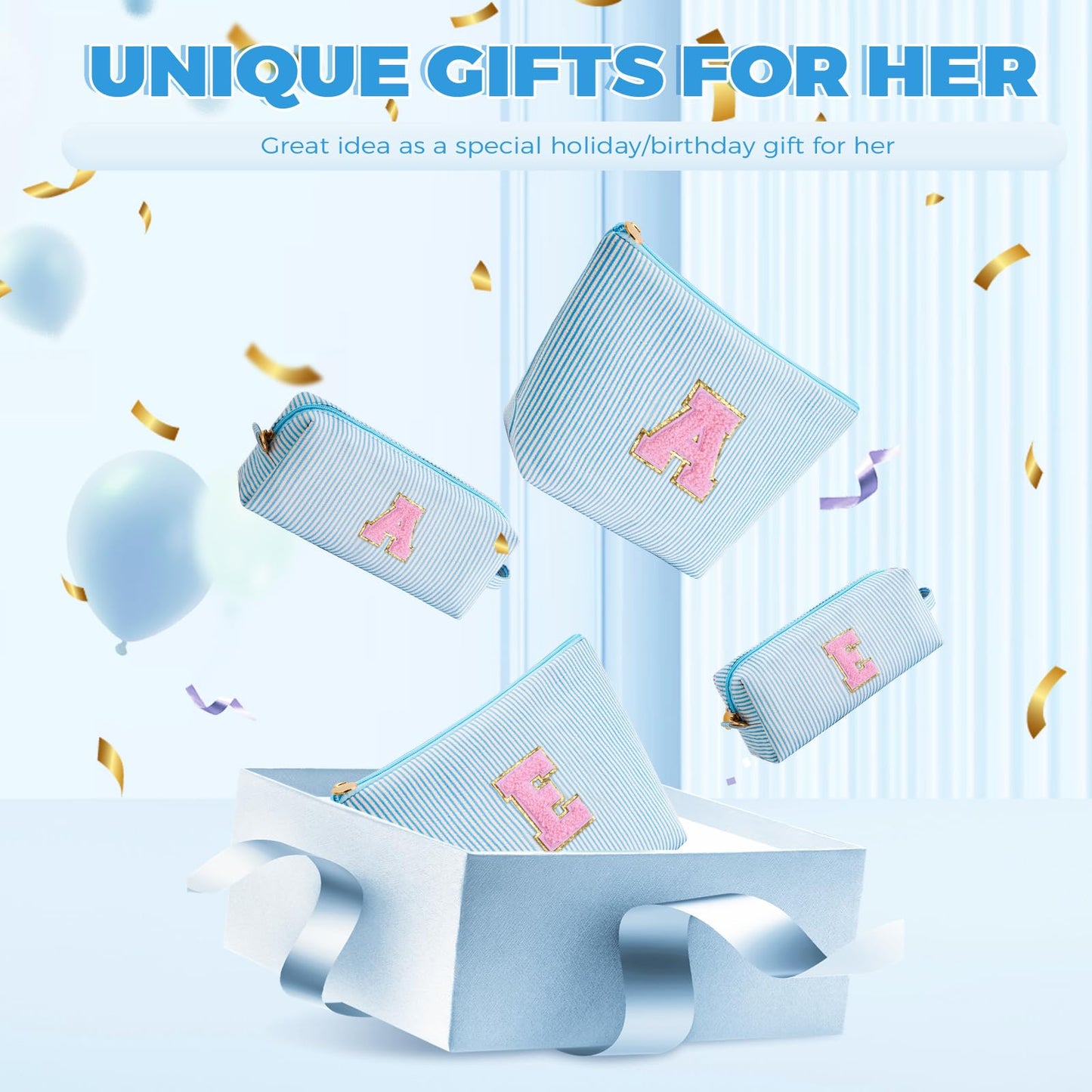 Btffitting Gifts for Teen Girls Women - Birthday Gifts for 10 11 12 13 14 15 16 17 18 Years Old Girl,Makeup Bag Cosmetic Bag,Teacher Gift Trendy Stuff Toiletry Bag - Blue,C