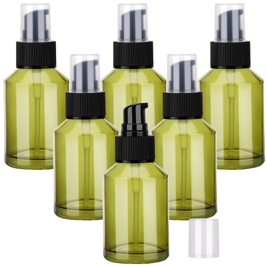 Segbeauty 6pcs 2oz Glass Travel Lotion Container Refillable, Small Travel Containers for Creams, 60ml Mini Empty Lotion Bottles with Pump Dispenser, Cosmetic Skincare Containers Sample Cream Bottle