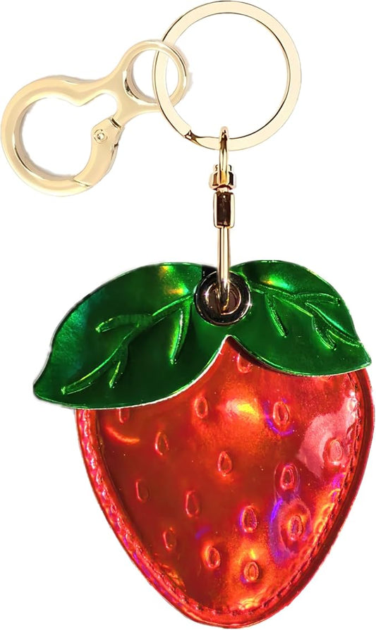 Shiny Leather Charm Keychain Holder Case Compatible with AirTag,Cute Protective Cover with Keyring,Anti-Scratch Finder GPS Tracker Case for Wallet Keys,Bag,Pets(Strawberry)
