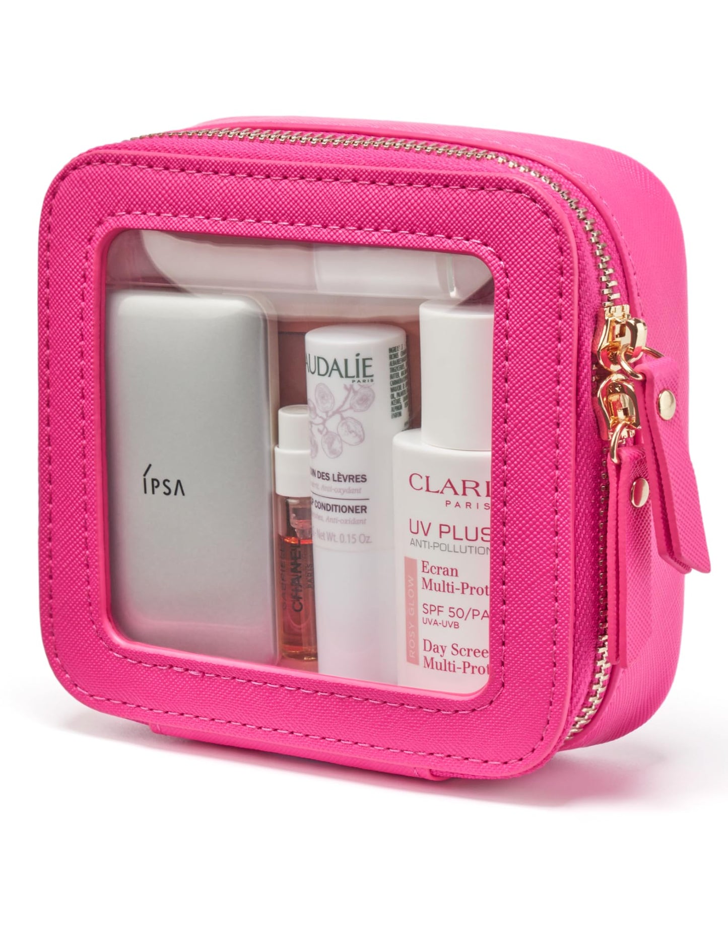 Popvibe Mini Makeup Bag Clear Small Travel Cosmetic Case Leather Cute Hot Pink Pouch for Purse Organizer Make Up Bag for Women Car Toiletry Bag with Zipper for School