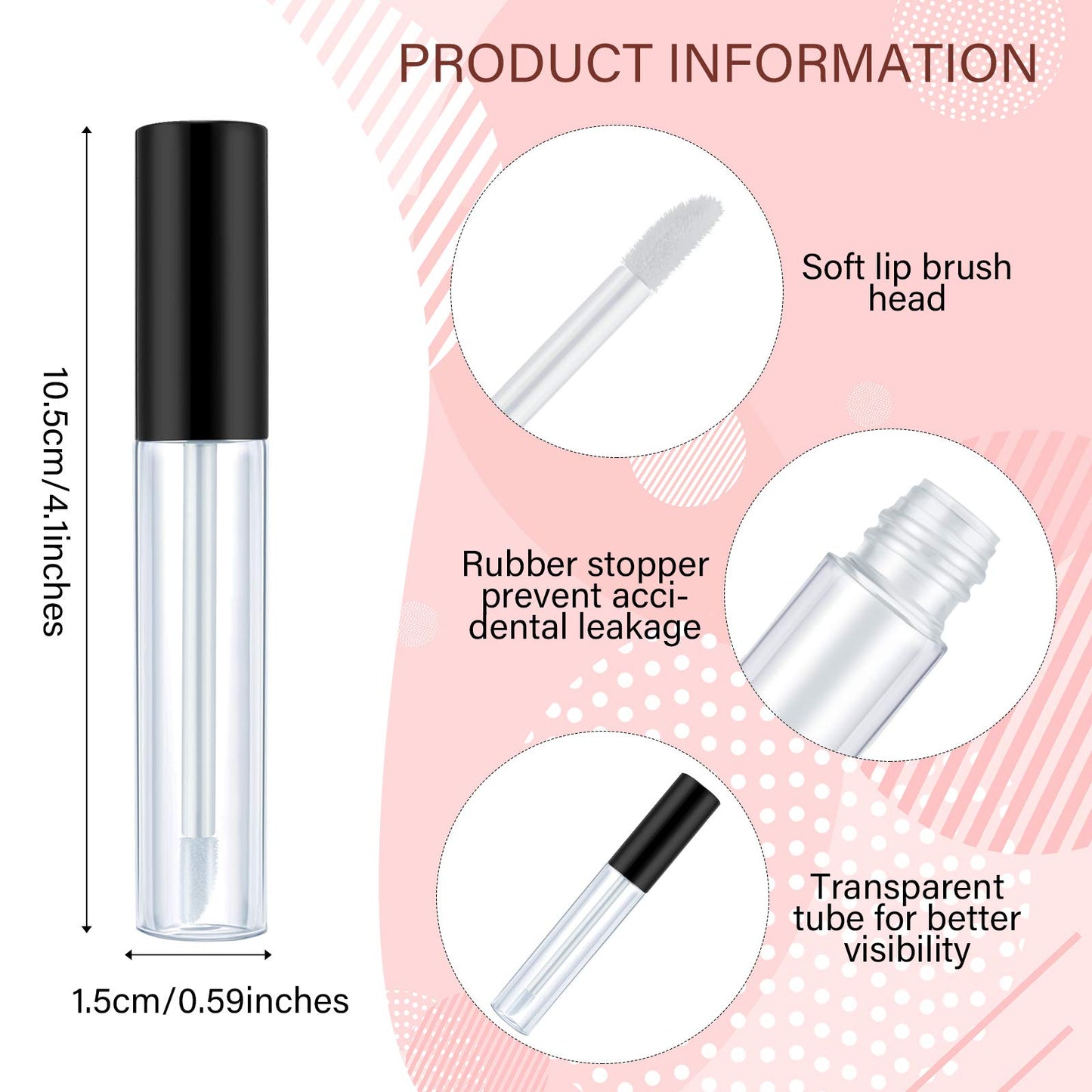 Nuanchu 200 Pcs 10 ml Empty Lip Gloss Tubes, Small Lip Gloss Containers Clear Plastic Mini Refillable Balm Containers Bottles with Wand and Rubber Inserts DIY Makeup (Black)