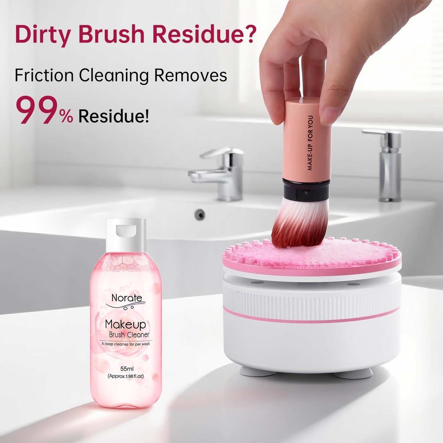Electric Makeup Brush Cleaner Machine & Deep Cleaning Solution Set, Automatic Spinning Washer with 1.98 Fl.Oz Cruelty-Free Shampoo, Quickly Removes Residue, Ideal Gifts for Women, Makeup Lover