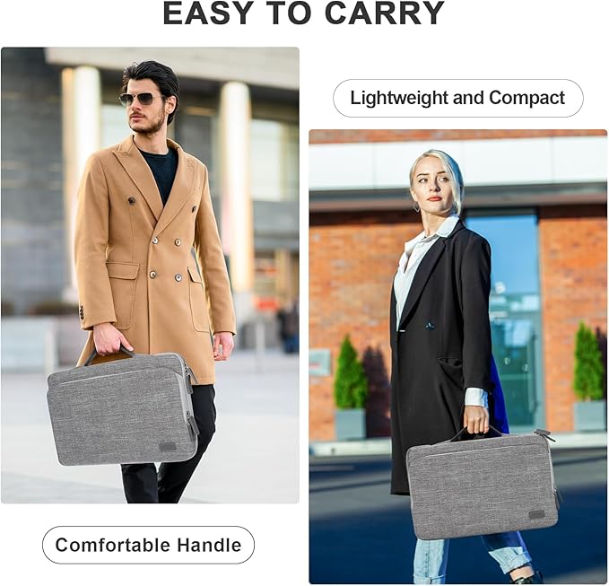 16.1/15.6 Inch Portable Monitor Case, 15.6 inch Laptop Protective Carrying Cover with PU Handle, Large Accessory Pocket and Water Resistant for Travel Monitor Bag Display Screen Sleeve, Gray