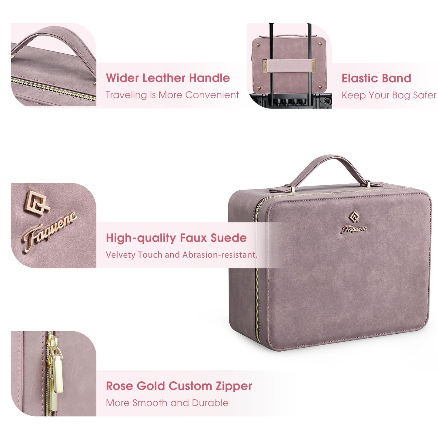 Faquenc Makeup Case with LED Lighted Mirror 11.4 Inch Travel Makeup Bag Adjustable Brightness in 3 Colors Cosmetic Organizer Artist Storage Bag with Dividers Brush Holder Bag Vanity Purple