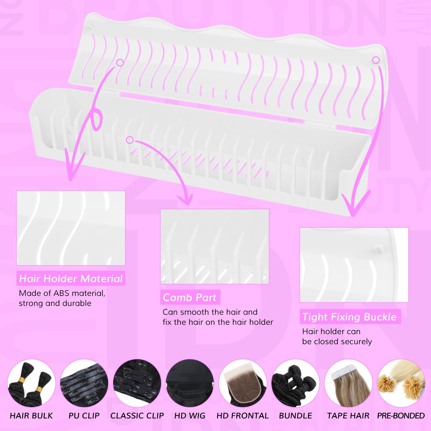 IDN BEAUTY Hair Extension Holder Stand for Styling, 4 Installation Modes With Tool, Hair Extension Holder Designed to Securely Hold Your Extensions for Washing, Styling, Packing and Storing (White)