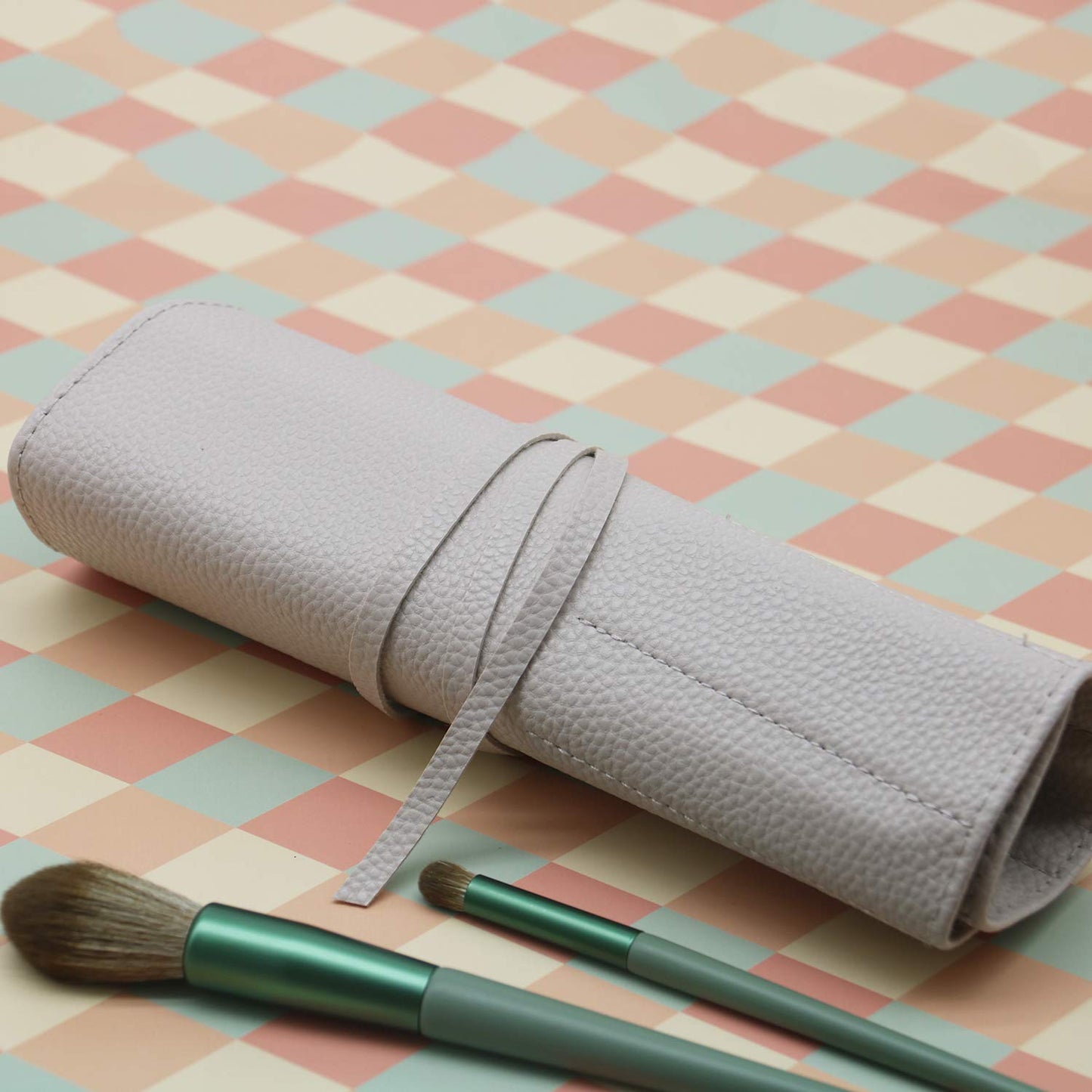 Bird&Fish Makeup Brush Case Travel, Rolling Bag Storage Case PU Leather, Holder Organizer Pouch for Brushes, Cosmetic Bag (Gray)