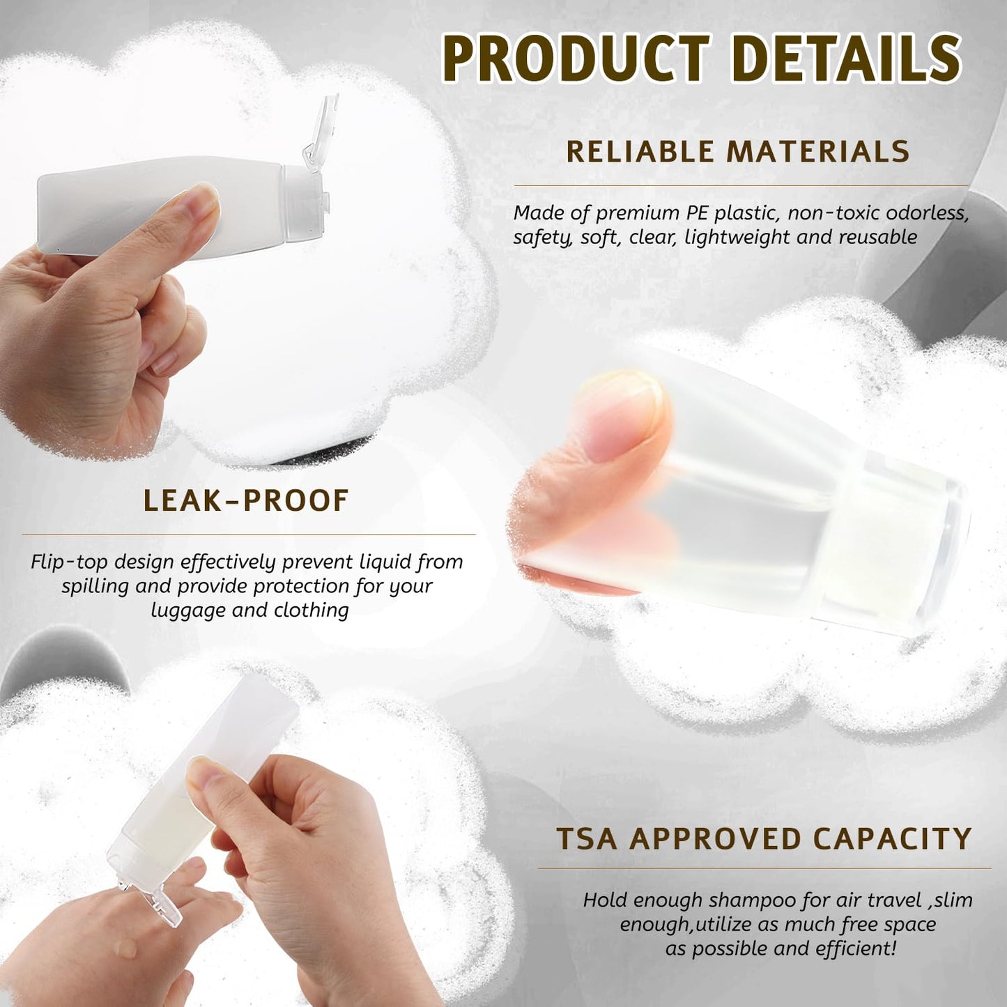 50 Pack Travel Size Plastic Squeeze Bottles,30ml/1 Fl. Oz TSA Approved Empty Makeup Toiletry Cosmetic Container Tubes With Flip Cap for Toothpaste,Shampoo,Lotion,Face Wash- Minimalist Traveler's Must