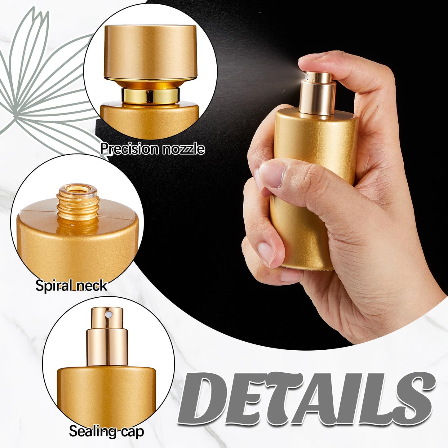 Teenyyou 12 Pack 50 ml Glass Perfume Bottles and Refill Tools Set, Travel Perfume Atomizer Spray Bottles, Portable Empty Refillable Atomizer Decanters with Dispenser Transfer Kit (Gold)
