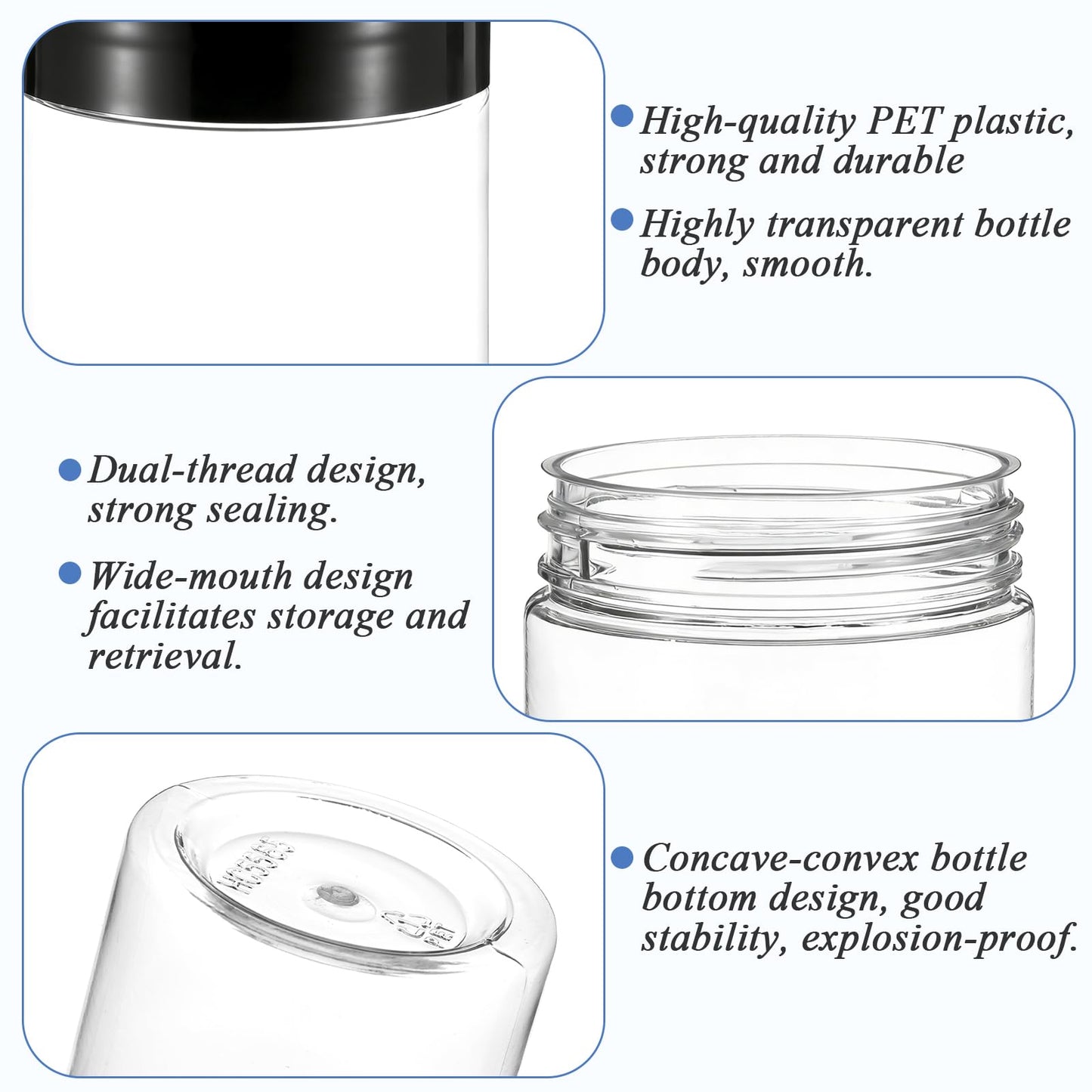 100 Pack 4Oz Plastic Jars Round Clear Cosmetic Container with Black Lids, Wide Mouth Small Jars Leak-Proof for Lotion, Cream, Ointments, Makeup, Eye shadow, Rhinestone, Samples, Pot, Travel Storage