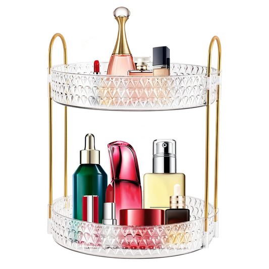 2 Tier Acrylic Lazy Susan Organizer, 360° Rotating Makeup orgaizer & Skincare Storage Tray, Clear Spinning Vanity Organizer for Bathroom Countertop, Cabinet, Dresser, Kitchen, Perfume Organizer