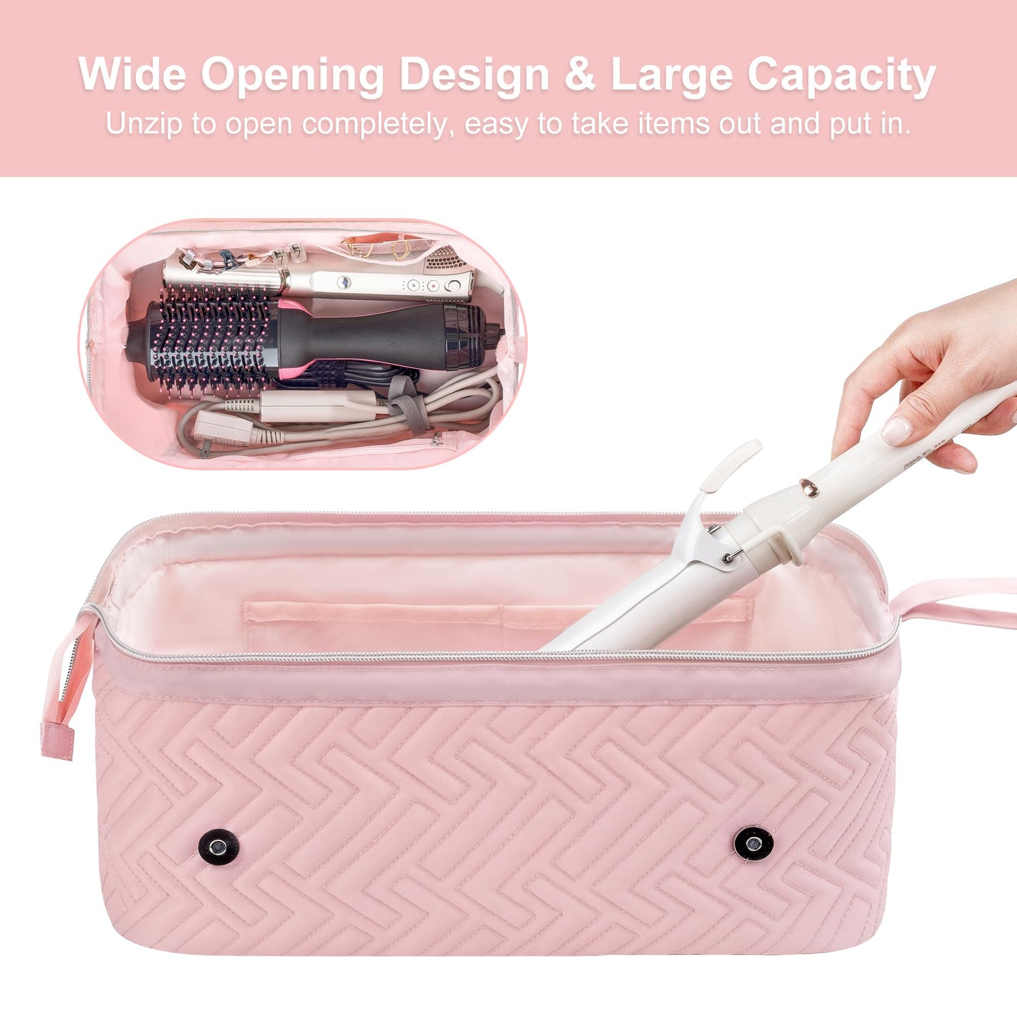 Leudes Hair Tools Travel Bag for Women Heat Resistant Mat for Travel Essentials Hot Tools Straighteners,Flat Irons,Curling Iron,Hot Air Brushes and Hair Dryer Organizer Bags 2 in 1(Pink)