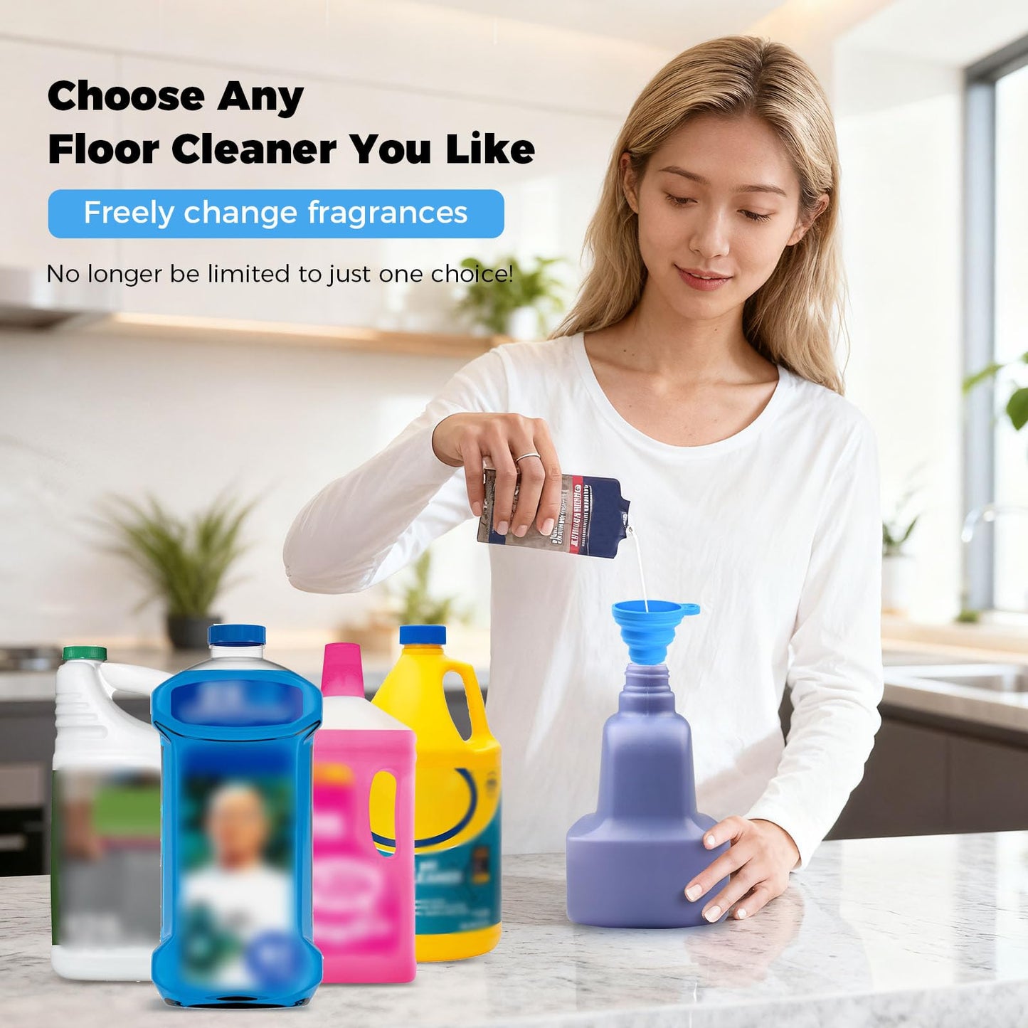 DrFlito Refillable Bottle for Swiffer® Wet Jet™ Mop – 500ml /17 FL OZ, Leak-Proof HDPE Solution Refill Bottle with 18 Silicone Gaskets & 1 Funnel,Easy Install for Use with Any Cleaning Solution