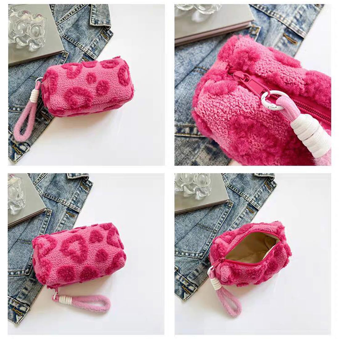 SxoSyo Heart Makeup Bag for Women, Plush Cosmetic Bags, Rose Pink