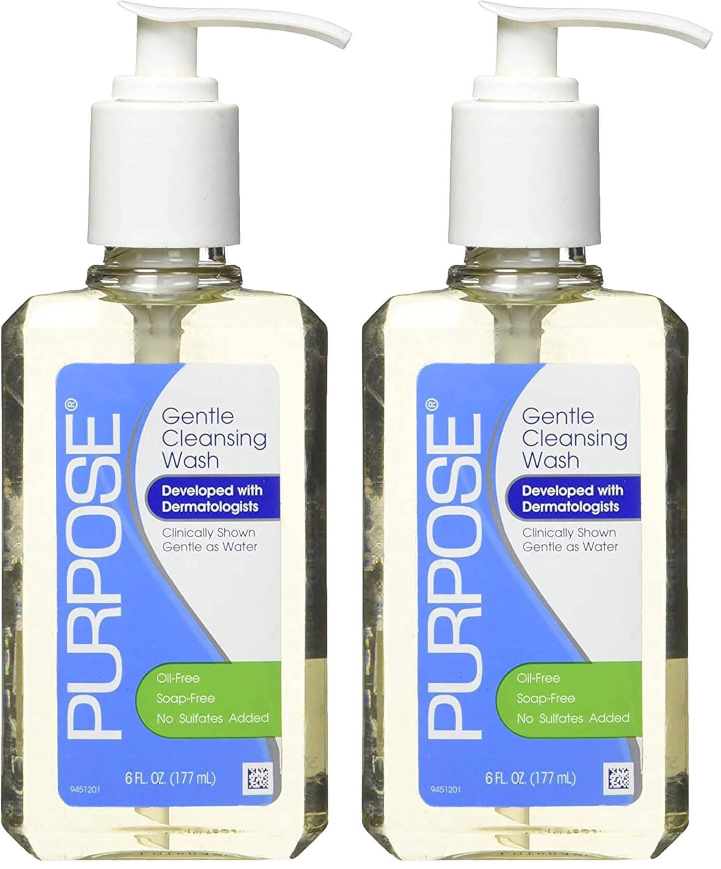Purpose Gentle Cleansing Wash For All Skin Types, Gentle As Soap, Removes Dirt, Oil, and Makeup Without Over-Drying, Pump Bottle, 6 Fluid Ounce (Pack of 2)