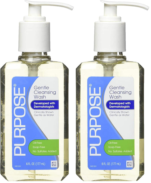 Purpose Gentle Cleansing Wash For All Skin Types, Gentle As Soap, Removes Dirt, Oil, and Makeup Without Over-Drying, Pump Bottle, 6 Fluid Ounce (Pack of 2)