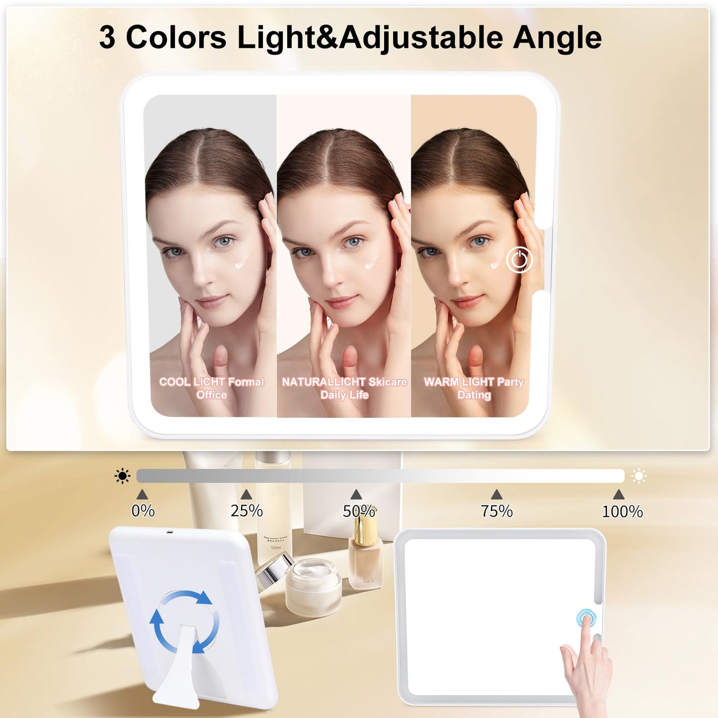 Makeup Box with Led Mirror,Travel Train Hard Case with Rechargeable Lighted Mirror Adjustable Dividers,Cosmetic Organizer Storage Bag for Makeup Artists,Appropriate Gift for Women and Girls,Black